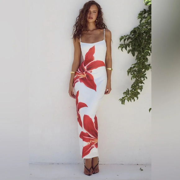 Runaway Label Dresses & Skirts - WOMENS RUNAWAY THE LABEL MIDI DRESS - CRIMSON LILY SIZE M